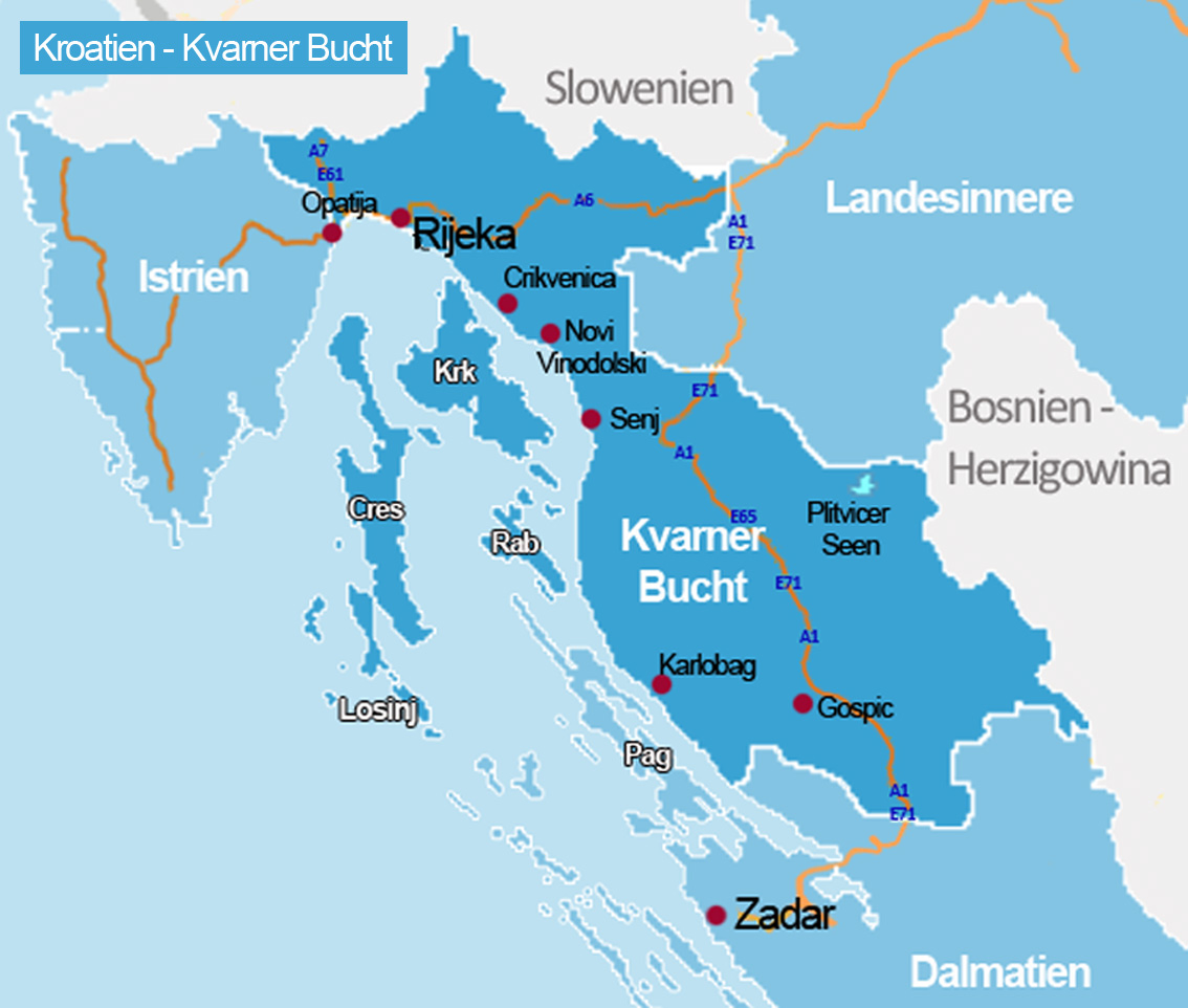 Kroatien Karte Kvarner Bucht 