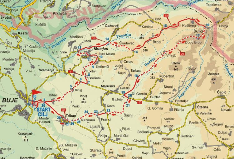 Karte Radroute Momjaner Muskat - Umag - Novigrad