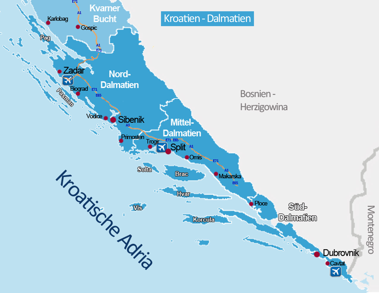 Kroatien Dalmatien Landkarte | hanzeontwerpfabriek