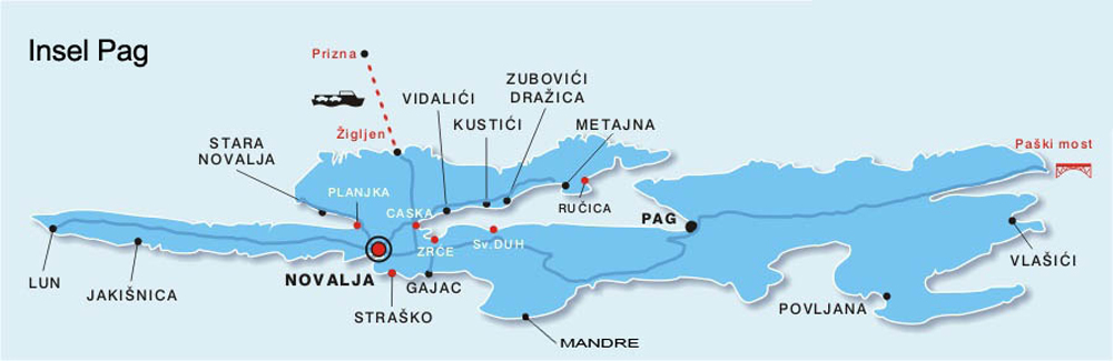 Karte Kroatien Pag  Kleve Landkarte 