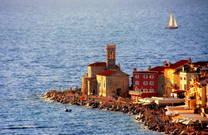Piran - Uferpromenade, Kirche Marije Zdrvja