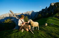 Hirte mit Schaf auf Strelovec